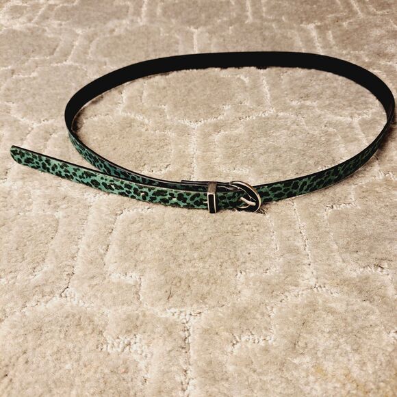 KENNETH COLE REACTION THIN CHEETAH BELT WOMENS SIZE L TURQUOISE BLACK 33-37W - Picture 6 of 8